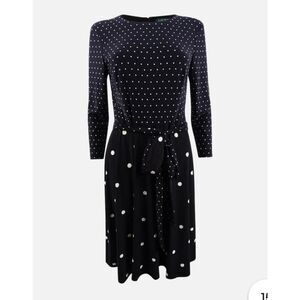 NWOT Lauren by Ralph Lauren Women's Polka-Dot Printed Fit & Flare Dress Size 12